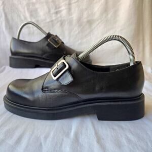 Vintage Hokus Pokus Tamra Womens Leather Monk Strap Chunky Oxfords Black Sz 7.5